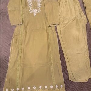Light Green Embroidered Punjabi Pajama Suit – 3 Piece Set